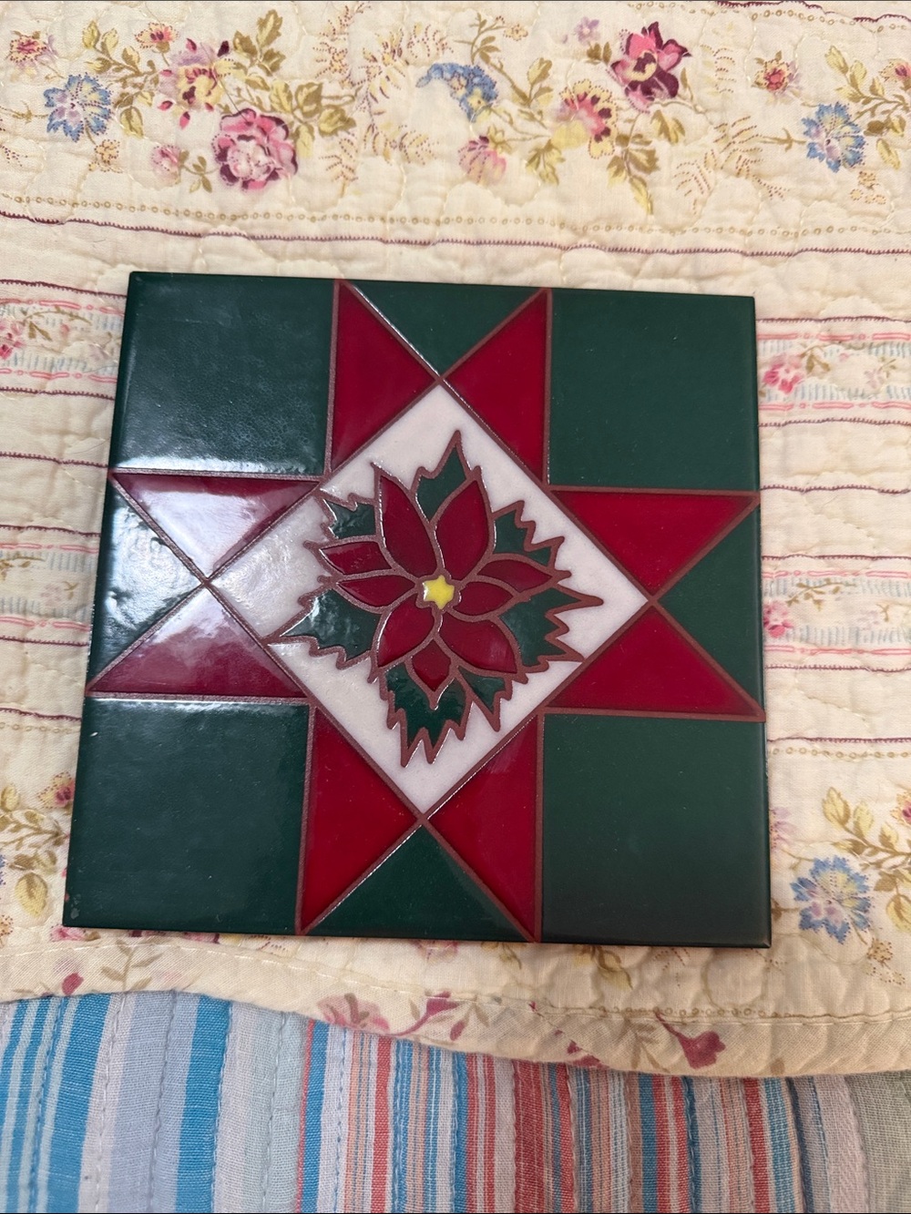 Holiday Poinsettia Decorative Tile - Red & Green